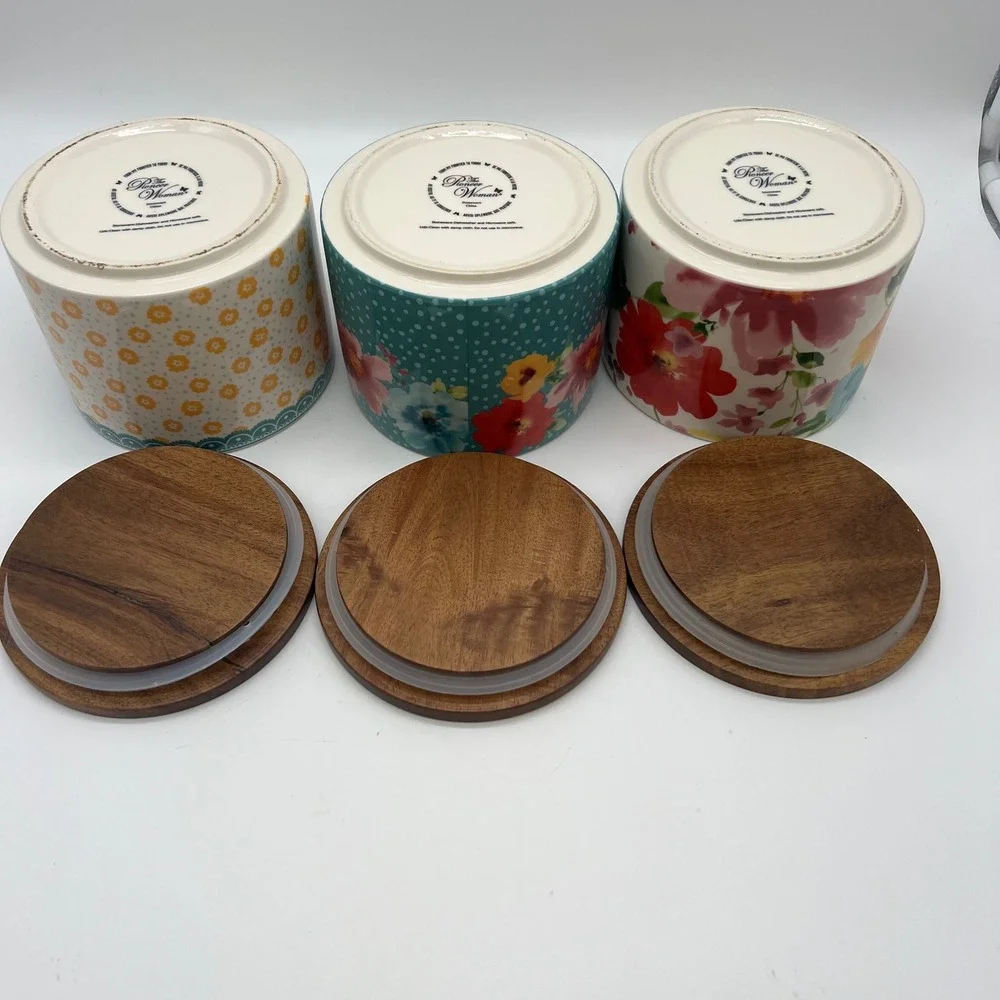 The Pioneer Woman Stackable 3 Piece Stoneware Canister Set Acacia Sealing Lids